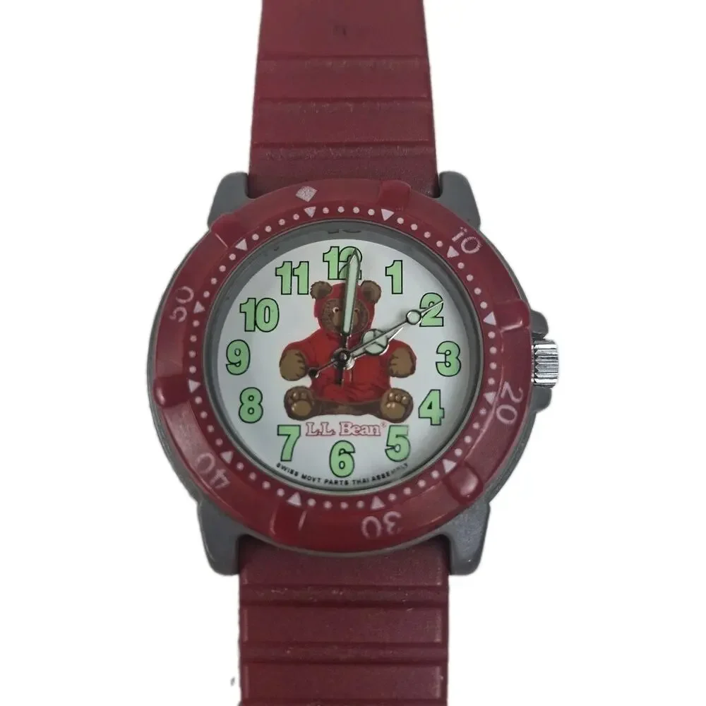Vintage 90s L.L. Bean L.L. Bear Kids / Women Watch Red Rubber Sport Strap 36mm